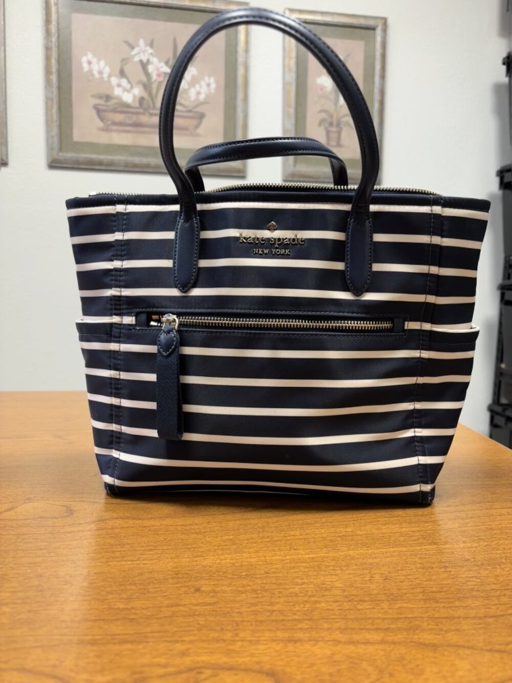Kate Spade New York Navy Stripe Crossbody Tote Satchel Shoulder Bag